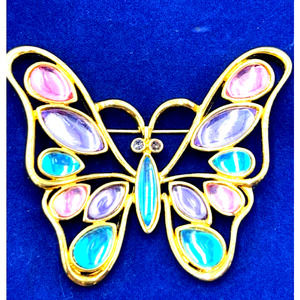 TRIFARI Brooch Jelly Belly Lucite Cabochons Butterfly